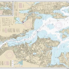 NOAA nautical chart #13224 Providence River and Naragansett Bay 50.4"x36"  (fits on one yard of wider fabrics)