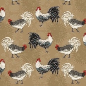 Roosters Blanc and Noir on Tan