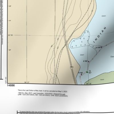 NOAA chart #14886-8 Michigan's Inland route:  Mullett Lake & Indian River (21x15.2", fits on any Fat Quarter)