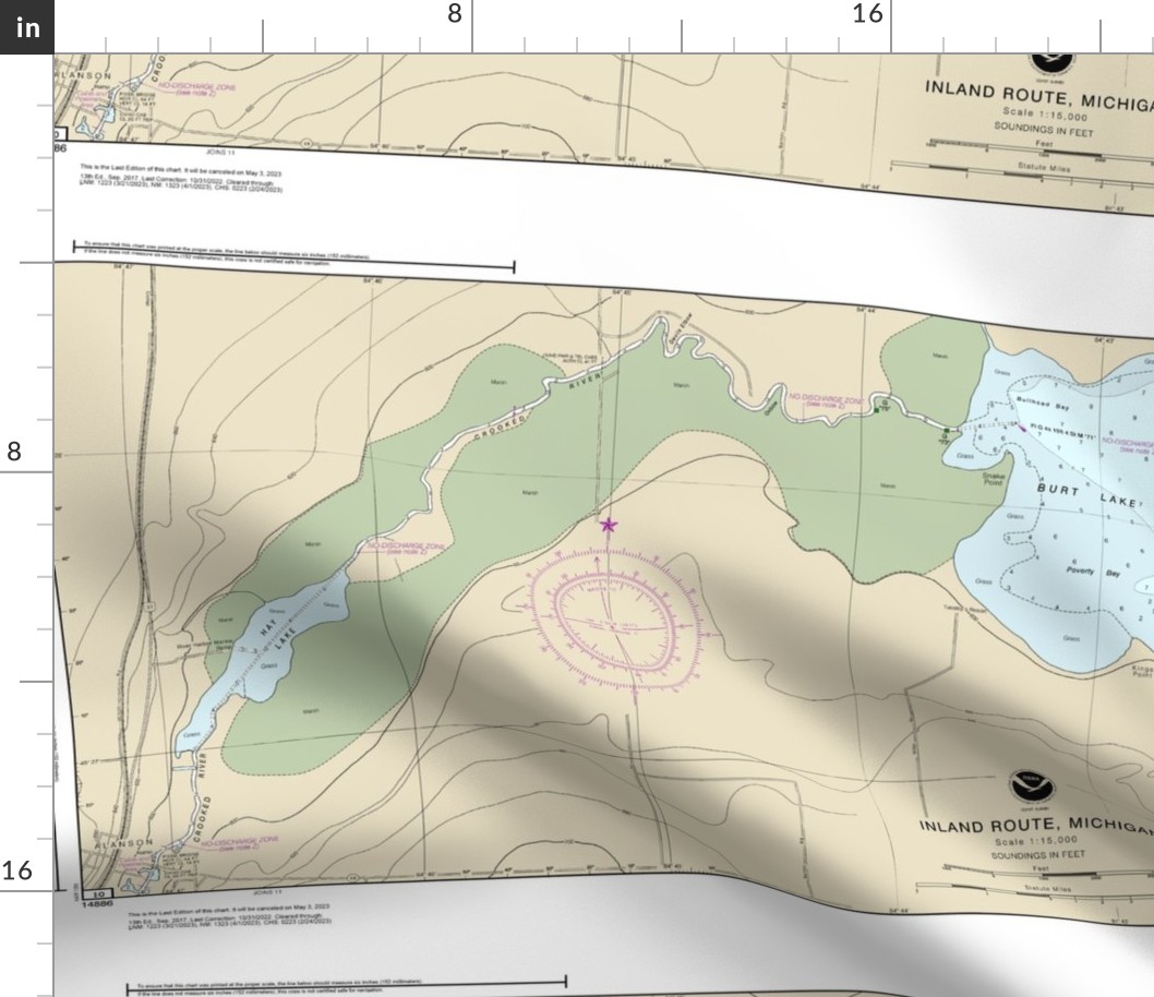 NOAA chart #14886-11 Michigan's Inland route:  Burt Lake, Hay Lake & Crooked River (21"x15")