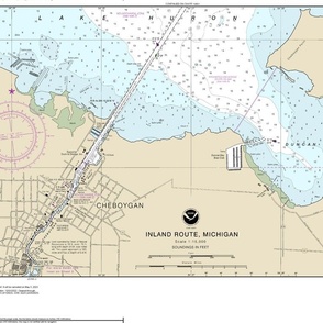 NOAA chart #14886-3 Michigan's Inland route:  Cheboygan, Lake Huron (21"x15.2", fits on any Fat Quarter)