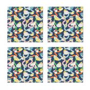 Small - Modern abstract floral, womens wear, homewares, colorful, navy, pink, orange, blue