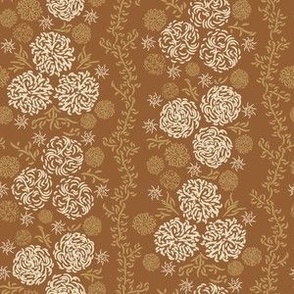 French country botanical stripe in brown. Small scale