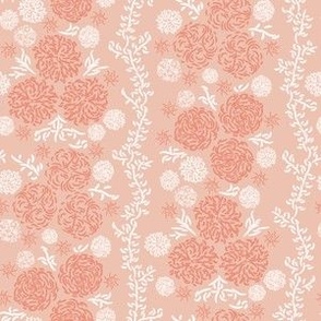 French country botanical stripe in salmon pinks. Small scale