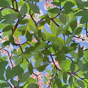 Under The Blossoming Tree  - Non Directional Floral in Pink and Green