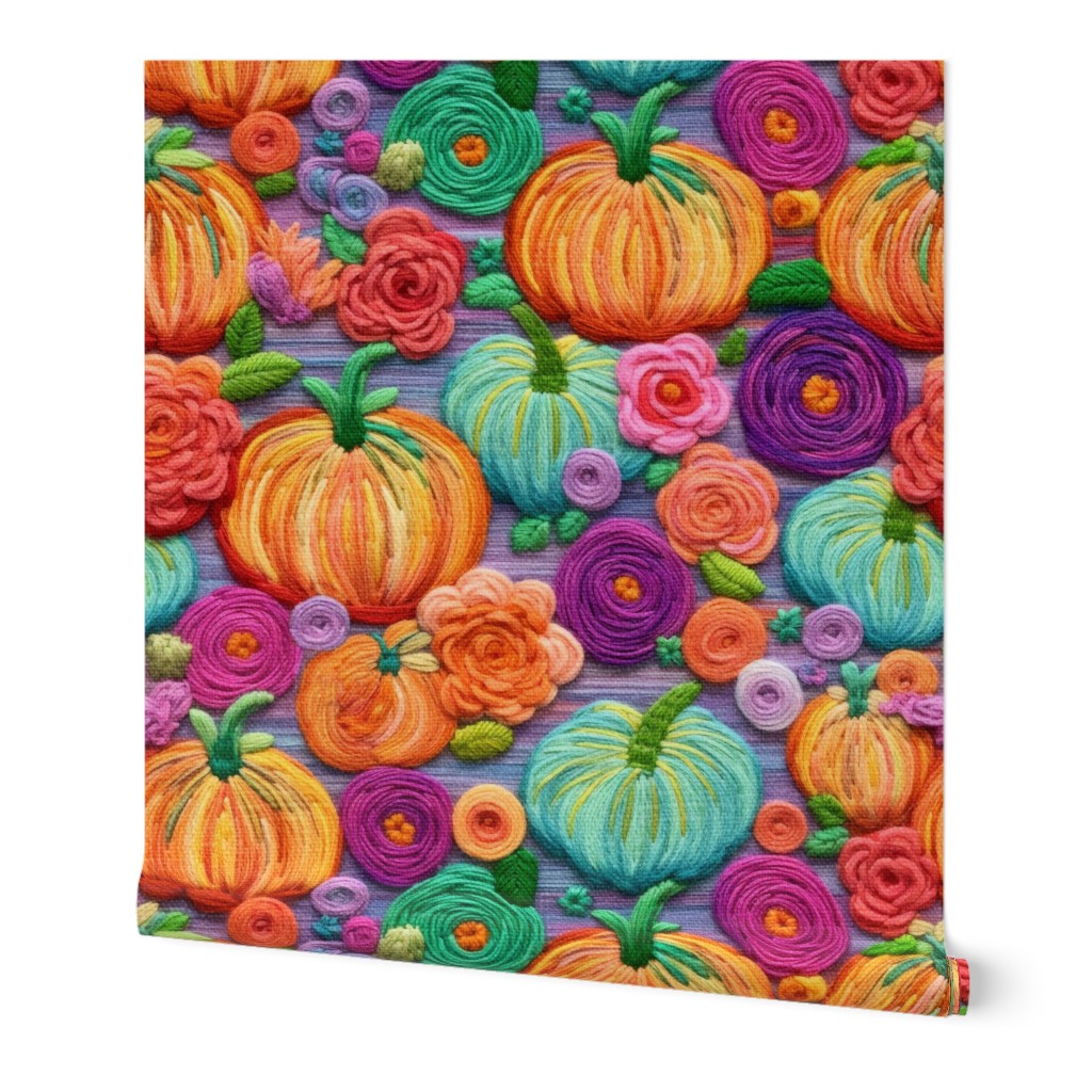 Bright Rainbow Pumpkins Embroidery - XL Scale
