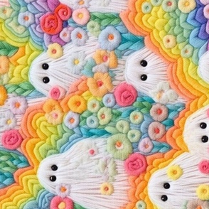 Floral Halloween Rainbow Ghost Embroidery Rotated - XL Scale