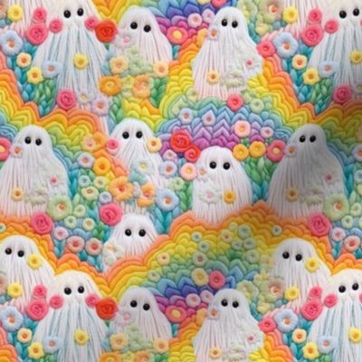 Floral Halloween Rainbow Ghost Embroidery - Small Scale
