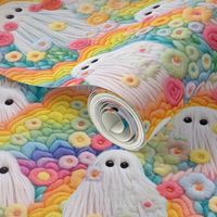 Floral Halloween Rainbow Ghost Embroidery - Large Scale