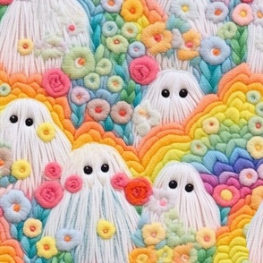 Floral Halloween Rainbow Ghost Embroidery - XL Scale