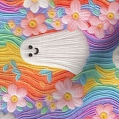 Groovy Rainbow Halloween Ghost Embroidery Rotated - Large Scale