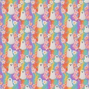 Groovy Rainbow Halloween Ghost Embroidery - Small Scale