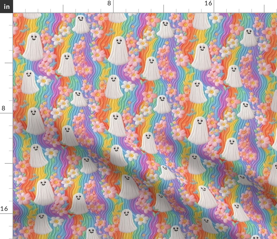 Groovy Rainbow Halloween Ghost Embroidery - Small Scale