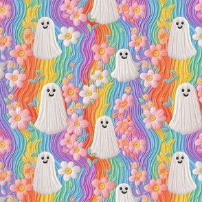 Groovy Rainbow Halloween Ghost Embroidery - Large Scale