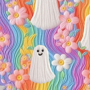 Groovy Rainbow Halloween Ghost Embroidery - XL Scale