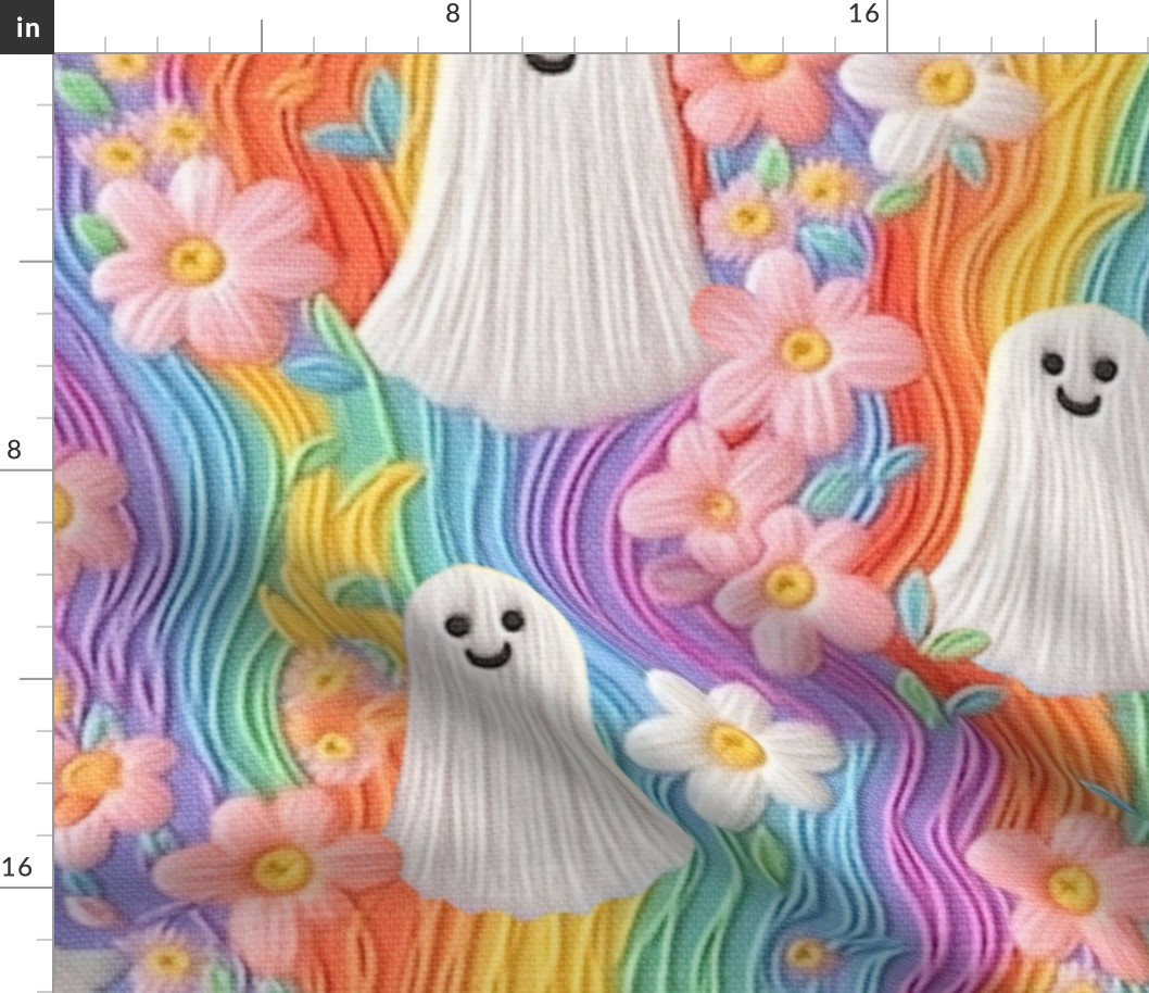 Groovy Rainbow Halloween Ghost Embroidery - XL Scale