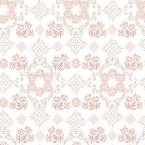 French country ornamental in salmon pink and white. Small scale