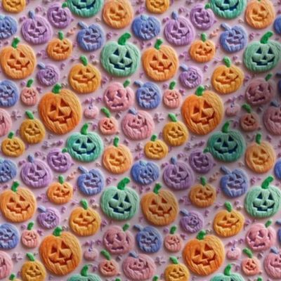 Pastel Halloween Jack O Lanterns Embroidery - XS Scale