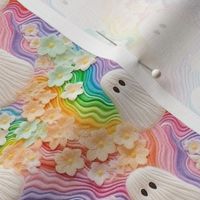 Trippy Pastel Rainbow Floral Halloween Ghost Embroidery - XS Scale