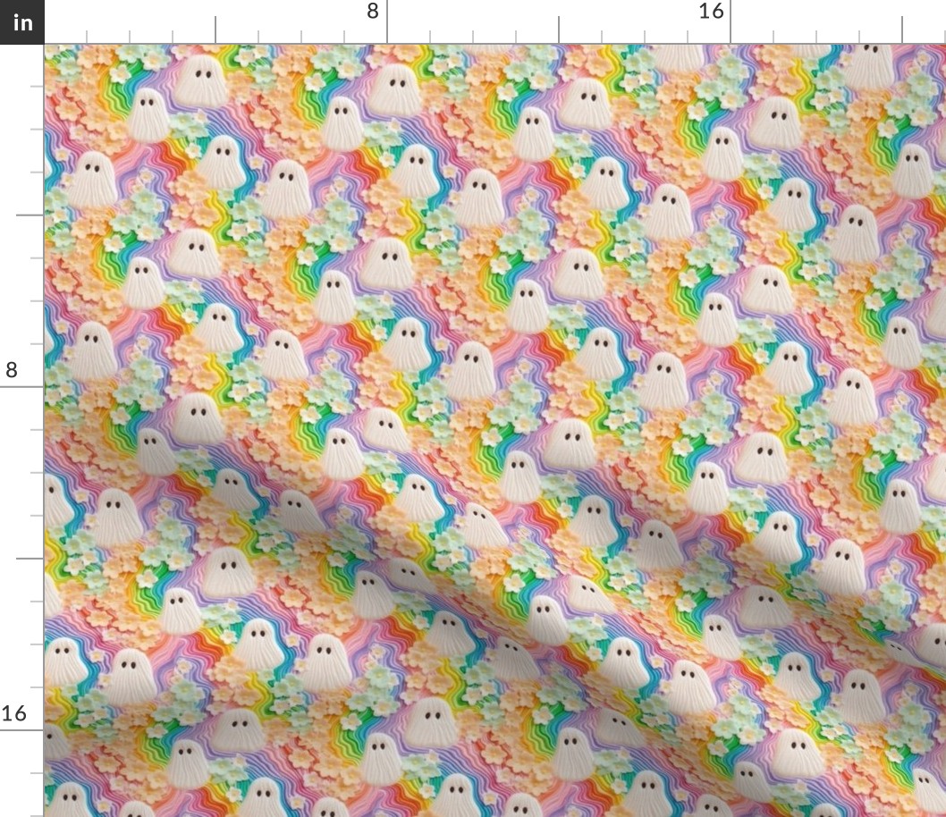 Trippy Pastel Rainbow Floral Halloween Ghost Embroidery - XS Scale