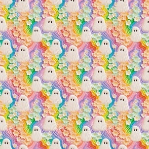 Trippy Pastel Rainbow Floral Halloween Ghost Embroidery - Small Scale