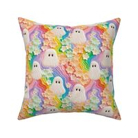 Trippy Pastel Rainbow Floral Halloween Ghost Embroidery - Medium Scale