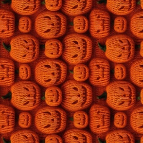 Knitted Orange Jack O Lanterns Rotated - Large Scale