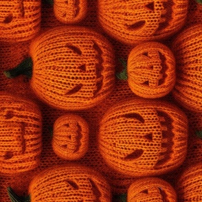 Knitted Orange Jack O Lanterns Rotated - XL Scale