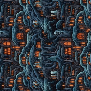 Creepy Halloween Forest Houses Embroidery Rotated - Large Scale