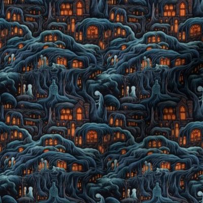Creepy Halloween Forest Houses Embroidery - XS Scale