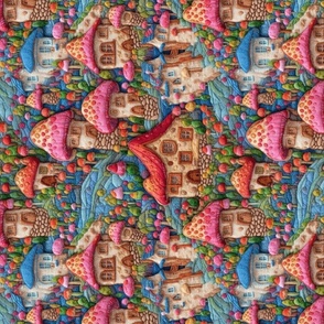 Rainbow Mushroom Fairy Garden House Embroidery Rotated - Large Scale