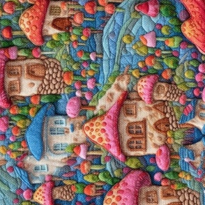 Rainbow Mushroom Fairy Garden House Embroidery Rotated - XL Scale