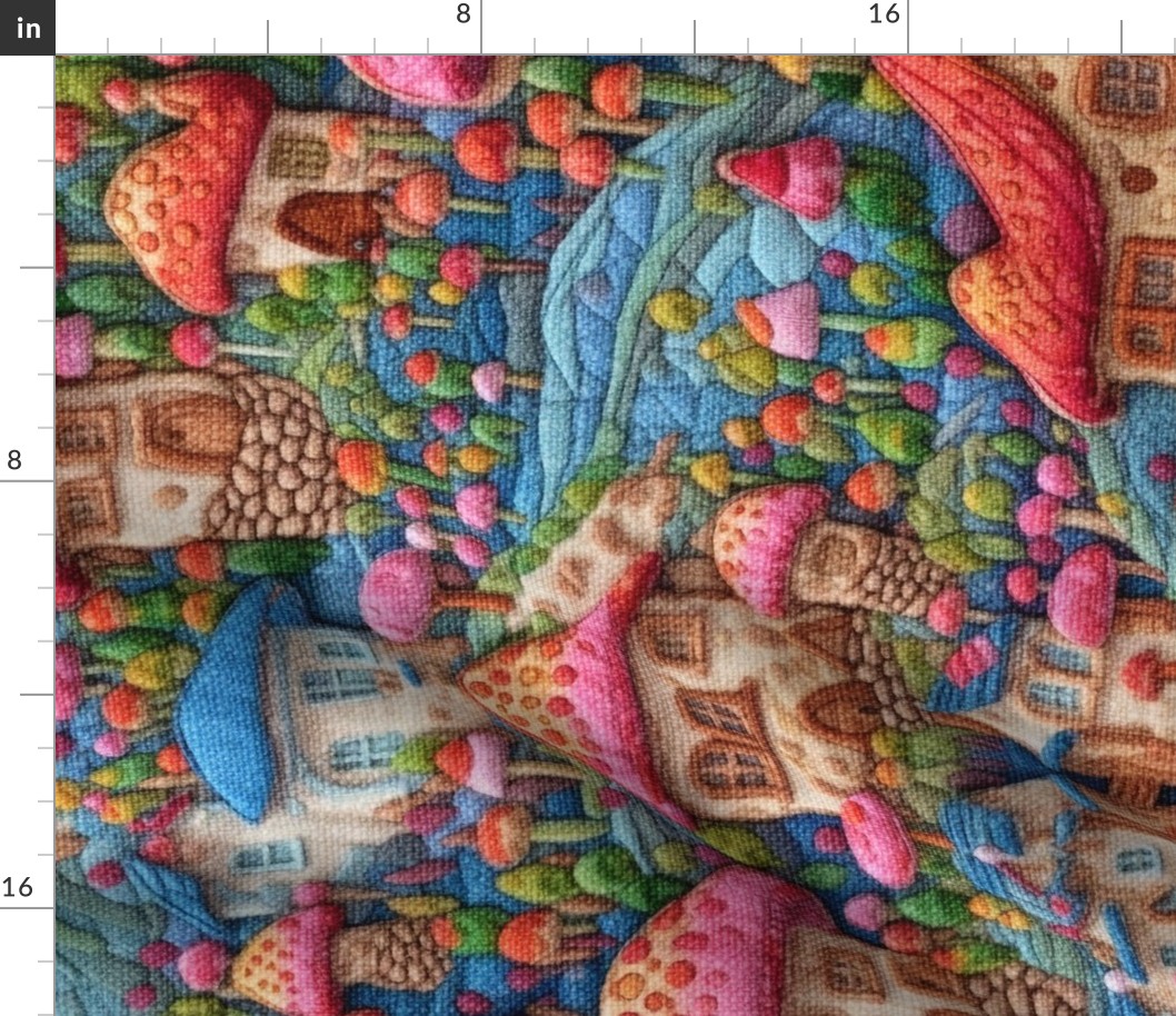 Rainbow Mushroom Fairy Garden House Embroidery Rotated - XL Scale