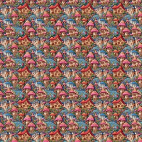 Rainbow Mushroom House Fairy Garden Embroidery - XS Scale