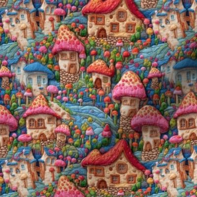 Rainbow Mushroom House Fairy Garden Embroidery - Small Scale