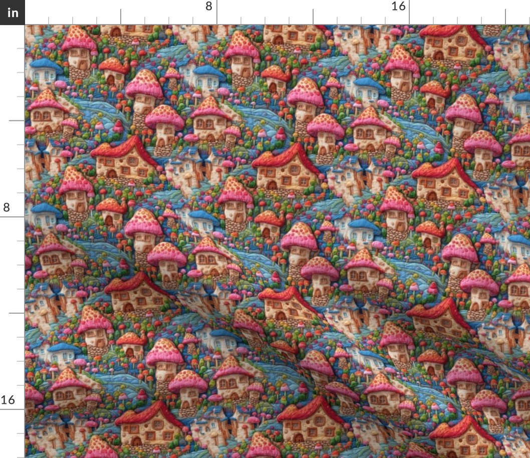 Rainbow Mushroom House Fairy Garden Embroidery - Small Scale