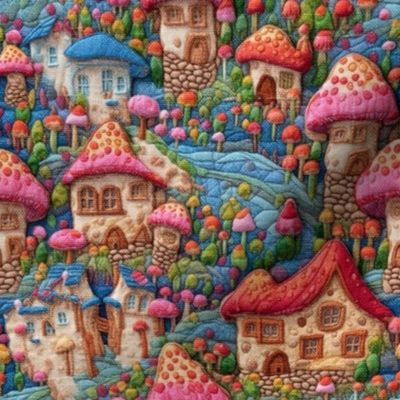 Rainbow Mushroom House Fairy Garden Embroidery - Medium Scale