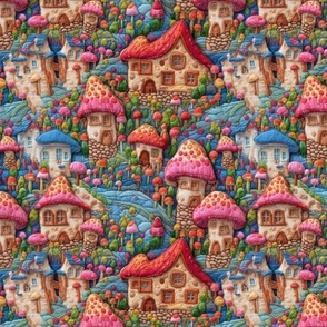 Rainbow Mushroom House Fairy Garden Embroidery - Large Scale