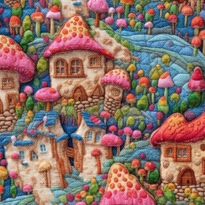 Rainbow Mushroom House Fairy Garden Embroidery - XL Scale