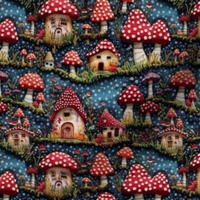 Red Mushroom House Fairy Garden Embroidery - Small Scale