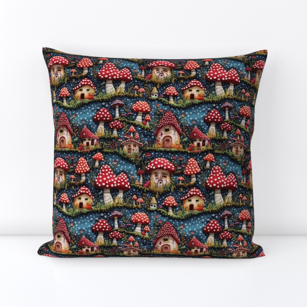 Red Mushroom House Fairy Garden Embroidery - Medium Scale