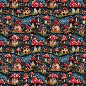 Red Mushroom House Fairy Garden Embroidery - Medium Scale