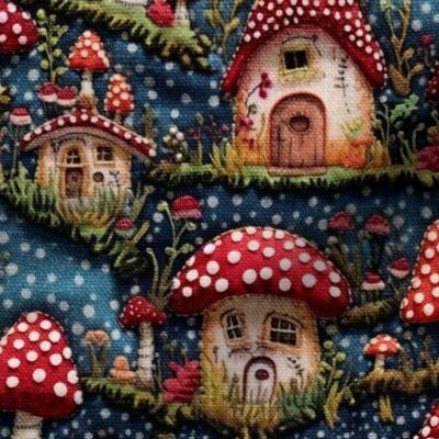 Red Mushroom House Fairy Garden Embroidery - Large Scale