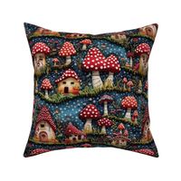 Red Mushroom House Fairy Garden Embroidery - Large Scale