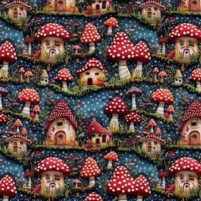 Red Mushroom House Fairy Garden Embroidery - Large Scale