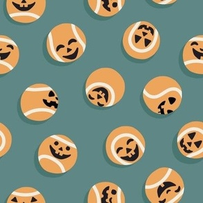 Halloween Fetch Dog Fabric - Dusty Teal, Medium Scale