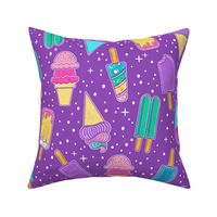 Ice Cream and Frozen Summer Treats - Purple Background - Medium Scale