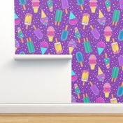 Ice Cream and Frozen Summer Treats - Purple Background - Medium Scale