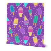 Ice Cream and Frozen Summer Treats - Purple Background - Medium Scale