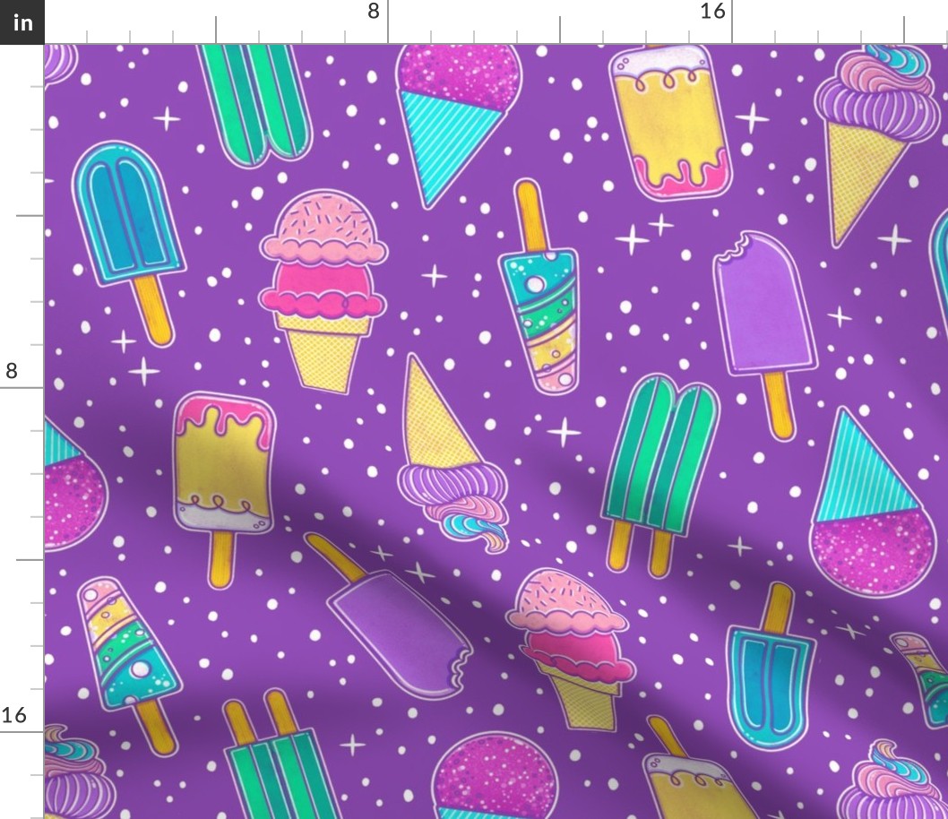 Ice Cream and Frozen Summer Treats - Purple Background - Medium Scale